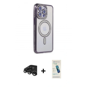 MARSİLYAN™- iPhone 15 Pro Max Kılıf Zirve Doku Prime - Şeffaf Pasifik Cam Ekran Koruyucu + Raze Metal Kamera Lens - TMGI