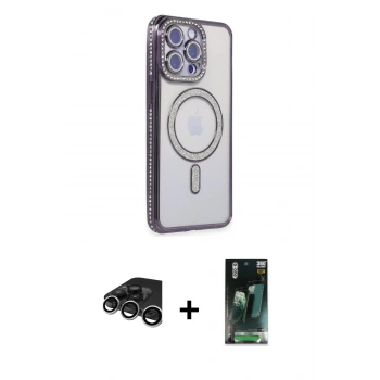 MARSİLYAN™- iPhone 15 Pro Max Kılıf Zirve Doku Prime - Siyah 360 Mat Full Body Arka Koruyucu + Raze Metal Kamera Lens - GS