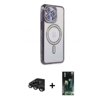 MARSİLYAN™- iPhone 15 Pro Max Kılıf Zirve Doku Prime - Siyah 360 Mat Full Body Arka Koruyucu + Raze Metal Kamera Lens - TMGI