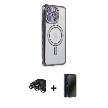 MARSİLYAN™- iPhone 15 Pro Max Kılıf Zirve Doku Prime - Siyah 3D Antistatik Hayalet Cam Ekran Koruyucu + Raze Metal Kamera Lens - GS