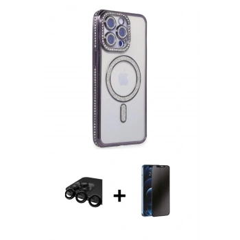 MARSİLYAN™- iPhone 15 Pro Max Kılıf Zirve Doku Prime - Siyah 3D Antistatik Hayalet Cam Ekran Koruyucu + Raze Metal Kamera Lens - SH