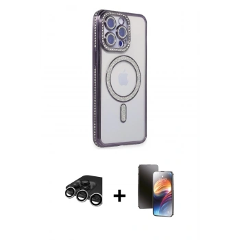 MARSİLYAN™- iPhone 15 Pro Max Kılıf Zirve Doku Prime - Siyah 3D Antistatik Mat Seramik Nano Ekran Koruyucu + Raze Metal Kamera Lens - GS