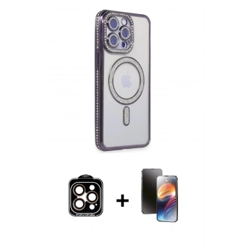 MARSİLYAN™- iPhone 15 Pro Max Kılıf Zirve Doku Prime - Siyah 3D Antistatik Mat Seramik Nano Ekran Koruyucu + PVD Metal Kamera Lens - TU