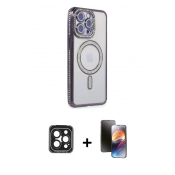 MARSİLYAN™- iPhone 15 Pro Max Kılıf Zirve Doku Prime - Siyah 3D Antistatik Mat Seramik Nano Ekran Koruyucu + PVD Metal Kamera Lens - SH