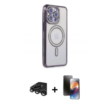 MARSİLYAN™- iPhone 15 Pro Max Kılıf Zirve Doku Prime - Siyah 3D Antistatik Mat Seramik Nano Ekran Koruyucu + Raze Metal Kamera Lens - TMGI