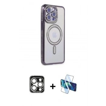 MARSİLYAN™- iPhone 15 Pro Max Kılıf Zirve Doku Prime - Siyah 3D Antistatik Seramik Nano Ekran Koruyucu + PVD Metal Kamera Lens - GS