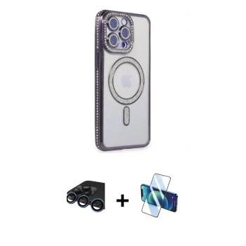MARSİLYAN™- iPhone 15 Pro Max Kılıf Zirve Doku Prime - Siyah 3D Antistatik Seramik Nano Ekran Koruyucu + Raze Metal Kamera Lens - LT