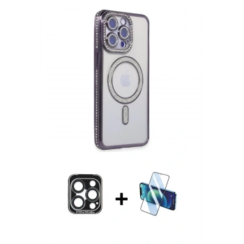 MARSİLYAN™- iPhone 15 Pro Max Kılıf Zirve Doku Prime - Siyah 3D Antistatik Seramik Nano Ekran Koruyucu + PVD Metal Kamera Lens - LT