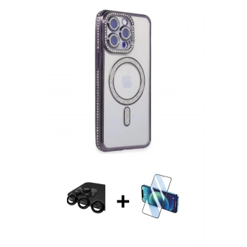 MARSİLYAN™- iPhone 15 Pro Max Kılıf Zirve Doku Prime - Siyah 3D Antistatik Seramik Nano Ekran Koruyucu + Raze Metal Kamera Lens - SH