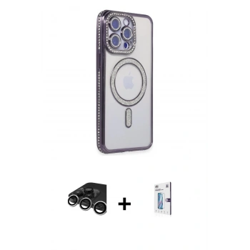 MARSİLYAN™- iPhone 15 Pro Max Kılıf Zirve Doku Prime - Siyah Bilvis 0.18mm Plus Cam Ekran Koruyucu + Raze Metal Kamera Lens - GS