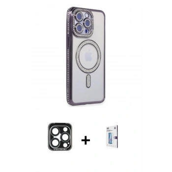 MARSİLYAN™- iPhone 15 Pro Max Kılıf Zirve Doku Prime - Siyah Bilvis 0.18mm Plus Cam Ekran Koruyucu + PVD Metal Kamera Lens - LT