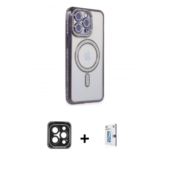 MARSİLYAN™- iPhone 15 Pro Max Kılıf Zirve Doku Prime - Siyah Bilvis 0.18mm Plus Cam Ekran Koruyucu + PVD Metal Kamera Lens - SH