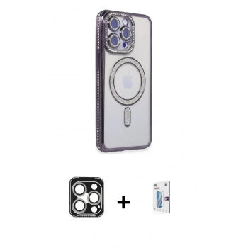 MARSİLYAN™- iPhone 15 Pro Max Kılıf Zirve Doku Prime - Siyah Bilvis 0.18mm Plus Cam Ekran Koruyucu + PVD Metal Kamera Lens - GS