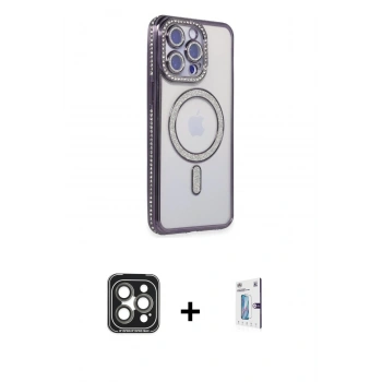 MARSİLYAN™- iPhone 15 Pro Max Kılıf Zirve Doku Prime - Siyah Bilvis 0.18mm Plus Cam Ekran Koruyucu + PVD Metal Kamera Lens - GI
