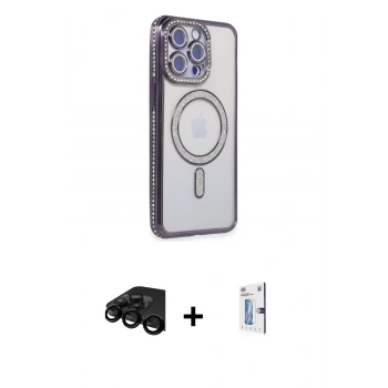 MARSİLYAN™- iPhone 15 Pro Max Kılıf Zirve Doku Prime - Siyah Bilvis 0.18mm Plus Cam Ekran Koruyucu + Raze Metal Kamera Lens - SH