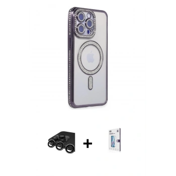 MARSİLYAN™- iPhone 15 Pro Max Kılıf Zirve Doku Prime - Siyah Bilvis 0.18mm Plus Cam Ekran Koruyucu + Raze Metal Kamera Lens - TMGI