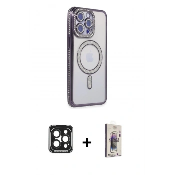 MARSİLYAN™- iPhone 15 Pro Max Kılıf Zirve Doku Prime - Siyah Bilvis 3D Cam Ekran Koruyucu + PVD Metal Kamera Lens - SH