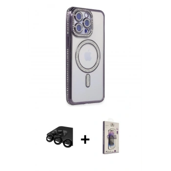 MARSİLYAN™- iPhone 15 Pro Max Kılıf Zirve Doku Prime - Siyah Bilvis 3D Cam Ekran Koruyucu + Raze Metal Kamera Lens - SH