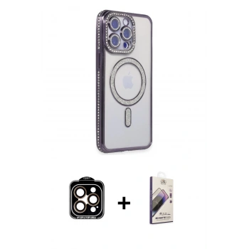 MARSİLYAN™- iPhone 15 Pro Max Kılıf Zirve Doku Prime - Siyah Bilvis 3D Mat Cam Ekran Koruyucu + PVD Metal Kamera Lens - TU