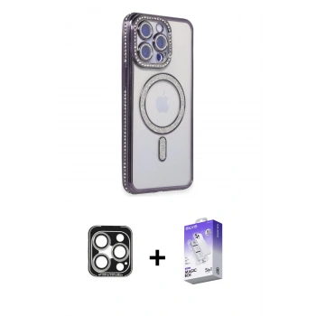 MARSİLYAN™- iPhone 15 Pro Max Kılıf Zirve Doku Prime - Siyah Bilvis 5in1 3D Magic Cam Ekran Koruyucu + PVD Metal Kamera Lens - GS