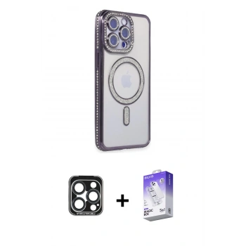 MARSİLYAN™- iPhone 15 Pro Max Kılıf Zirve Doku Prime - Siyah Bilvis 5in1 3D Magic Cam Ekran Koruyucu + PVD Metal Kamera Lens - LT