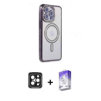MARSİLYAN™- iPhone 15 Pro Max Kılıf Zirve Doku Prime - Siyah Bilvis 5in1 3D Magic Cam Ekran Koruyucu + PVD Metal Kamera Lens - SH