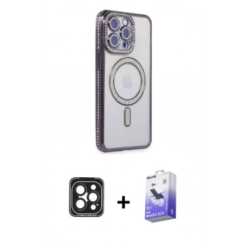 MARSİLYAN™- iPhone 15 Pro Max Kılıf Zirve Doku Prime - Siyah Bilvis 5in1 5D Magic Hayalet Cam Ekran Koruyucu + PVD Metal Kamera Lens - SH