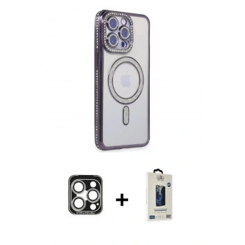 MARSİLYAN™- iPhone 15 Pro Max Kılıf Zirve Doku Prime - Siyah Bilvis Hayalet Cam Ekran Koruyucu + PVD Metal Kamera Lens - GS