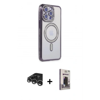 MARSİLYAN™- iPhone 15 Pro Max Kılıf Zirve Doku Prime - Siyah Bilvis Hayalet Cam Ekran Koruyucu + Raze Metal Kamera Lens - GS