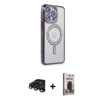 MARSİLYAN™- iPhone 15 Pro Max Kılıf Zirve Doku Prime - Siyah Bilvis Hayalet Cam Ekran Koruyucu + Raze Metal Kamera Lens - TMGI