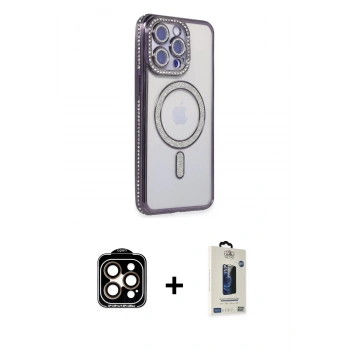 MARSİLYAN™- iPhone 15 Pro Max Kılıf Zirve Doku Prime - Siyah Bilvis Hayalet Cam Ekran Koruyucu + PVD Metal Kamera Lens - TU