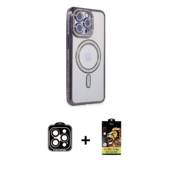 MARSİLYAN™- iPhone 15 Pro Max Kılıf Zirve Doku Prime - Siyah Buffer Cam Ekran Koruyucu + PVD Metal Kamera Lens - TU