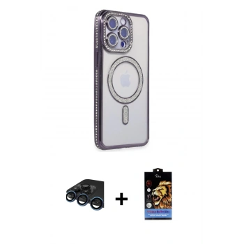 MARSİLYAN™- iPhone 15 Pro Max Kılıf Zirve Doku Prime - Siyah Buffer Hayalet Cam Ekran Koruyucu + Raze Metal Kamera Lens - LT