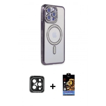 MARSİLYAN™- iPhone 15 Pro Max Kılıf Zirve Doku Prime - Siyah Buffer Hayalet Cam Ekran Koruyucu + PVD Metal Kamera Lens - SH
