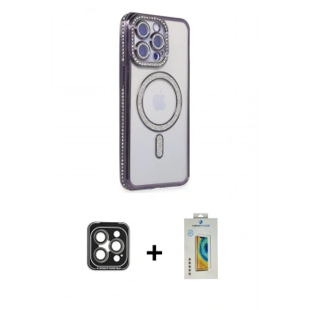 MARSİLYAN™- iPhone 15 Pro Max Kılıf Zirve Doku Prime - Siyah Polymer Nano Ekran Koruyucu + PVD Metal Kamera Lens - GI
