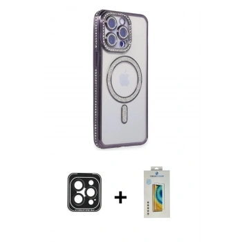 MARSİLYAN™- iPhone 15 Pro Max Kılıf Zirve Doku Prime - Siyah Polymer Nano Ekran Koruyucu + PVD Metal Kamera Lens - SH