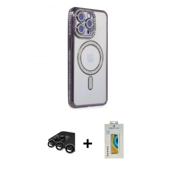 MARSİLYAN™- iPhone 15 Pro Max Kılıf Zirve Doku Prime - Siyah Polymer Nano Ekran Koruyucu + Raze Metal Kamera Lens - TMGI