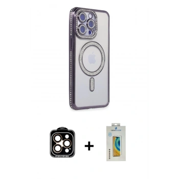 MARSİLYAN™- iPhone 15 Pro Max Kılıf Zirve Doku Prime - Siyah Polymer Nano Ekran Koruyucu + PVD Metal Kamera Lens - TU