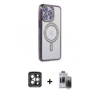 MARSİLYAN™- iPhone 15 Pro Max Kılıf Zirve Doku Prime - Siyah Vanessa Magic Hayalet Cam + PVD Metal Kamera Lens - GI
