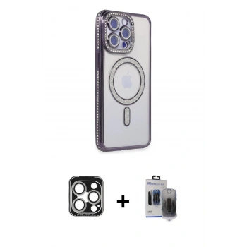 MARSİLYAN™- iPhone 15 Pro Max Kılıf Zirve Doku Prime - Siyah Vanessa Magic Hayalet Cam + PVD Metal Kamera Lens - GS