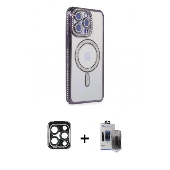 MARSİLYAN™- iPhone 15 Pro Max Kılıf Zirve Doku Prime - Siyah Vanessa Magic Hayalet Cam + PVD Metal Kamera Lens - LT