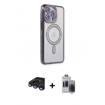 MARSİLYAN™- iPhone 15 Pro Max Kılıf Zirve Doku Prime - Siyah Vanessa Magic Hayalet Cam + Raze Metal Kamera Lens - LT