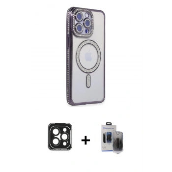 MARSİLYAN™- iPhone 15 Pro Max Kılıf Zirve Doku Prime - Siyah Vanessa Magic Hayalet Cam + PVD Metal Kamera Lens - SH