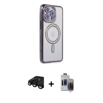 MARSİLYAN™- iPhone 15 Pro Max Kılıf Zirve Doku Prime - Siyah Vanessa Magic Hayalet Cam + Raze Metal Kamera Lens - SH