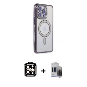 MARSİLYAN™- iPhone 15 Pro Max Kılıf Zirve Doku Prime - Siyah Vanessa Magic Hayalet Cam + PVD Metal Kamera Lens - TU