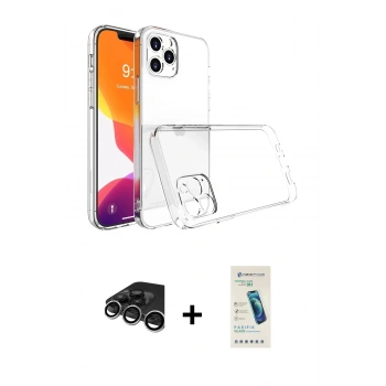 MARSİLYAN™- iPhone 15 Pro Max Kılıf Zirve Doku - Şeffaf Pasifik Cam Ekran Koruyucu + Raze Metal Kamera Lens - GS
