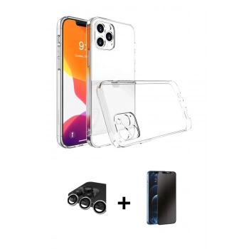 MARSİLYAN™- iPhone 15 Pro Max Kılıf Zirve Doku - Siyah 3D Antistatik Hayalet Cam Ekran Koruyucu + Raze Metal Kamera Lens - GS