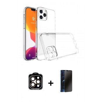 MARSİLYAN™- iPhone 15 Pro Max Kılıf Zirve Doku - Siyah 3D Antistatik Hayalet Cam Ekran Koruyucu + PVD Metal Kamera Lens - TU