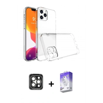 MARSİLYAN™- iPhone 15 Pro Max Kılıf Zirve Doku - Siyah Bilvis 5in1 3D Magic Cam Ekran Koruyucu + PVD Metal Kamera Lens - GI