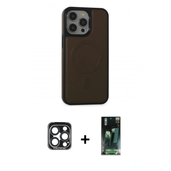 MARSİLYAN™- iPhone 15 Pro Max Kılıf Zirve Işık Serisi - Siyah 360 Mat Full Body Arka Koruyucu + PVD Metal Kamera Lens - LT